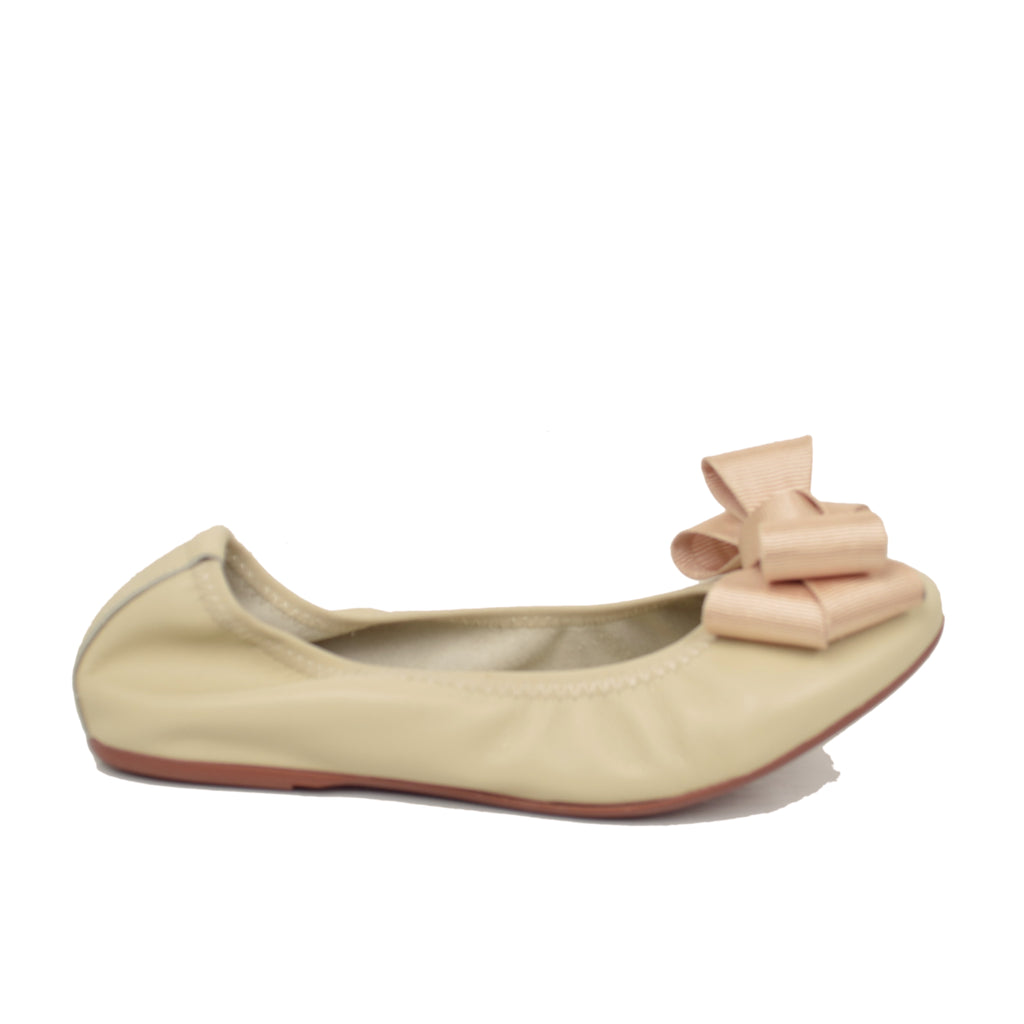 Ballerine Donna Beige con Fiocco Elasticizzate con Zeppetta interna - 2