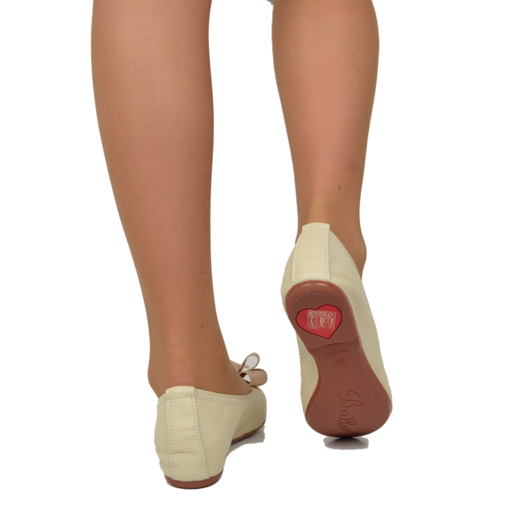 Ballerine Donna Beige con Fiocco Elasticizzate con Zeppetta interna - 5