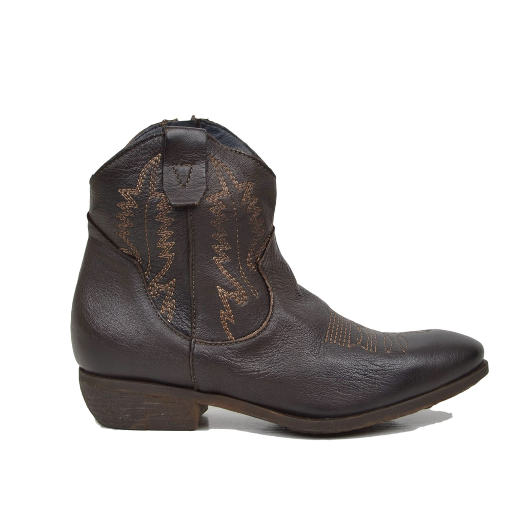 Women's Texan Ankle Boots in Vintage Brown Leather Made in Italy - 2