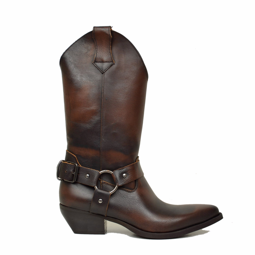 Dunkelbraune Texan-Stiefel mit Farbverlauf und Fußkettchen. Cowboystiefel - 2