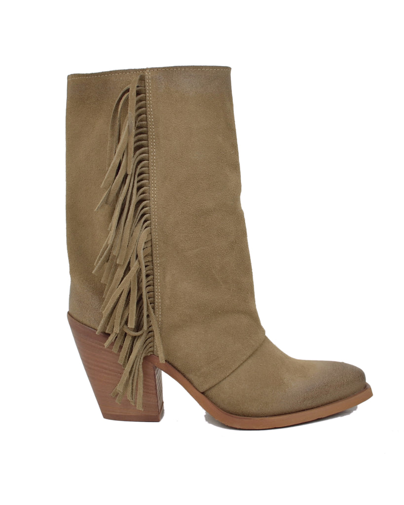 Western Boots with Fringes Suede High Heel 9 cm Taupe - 2