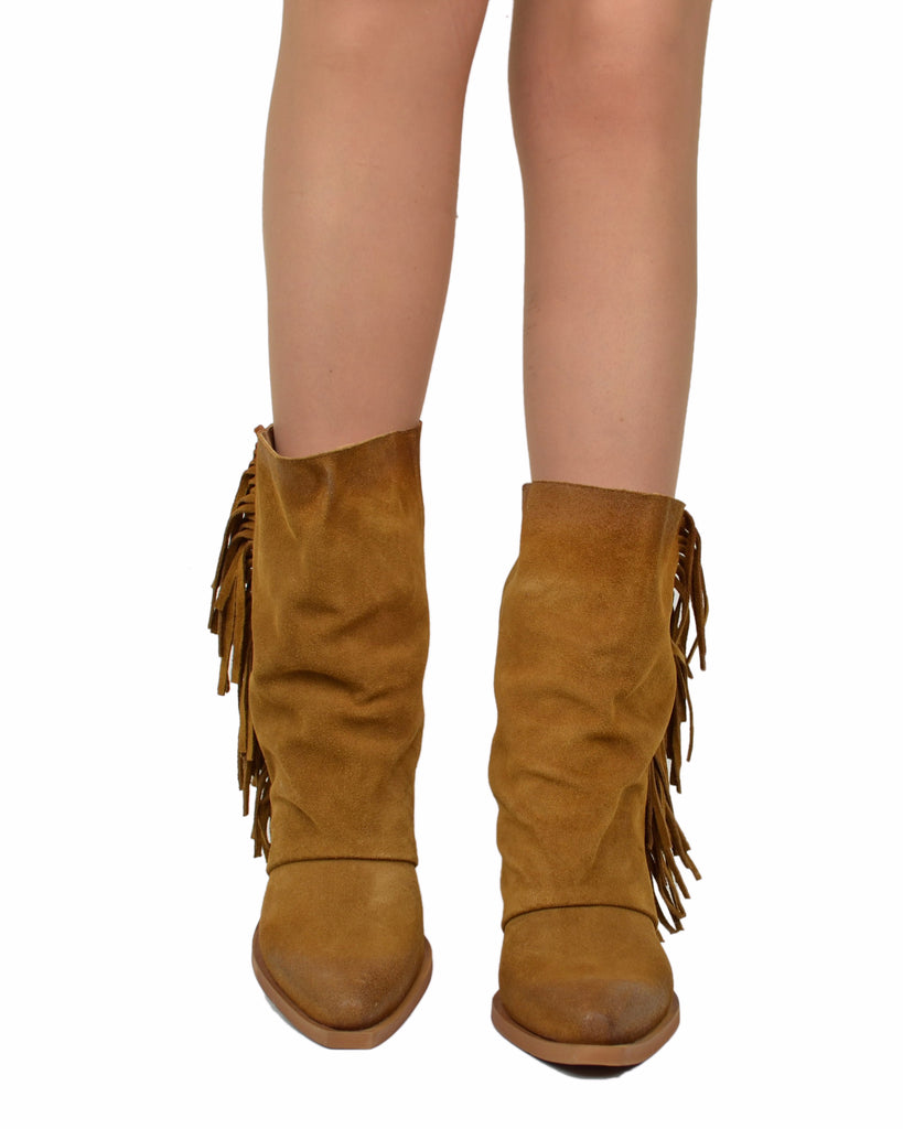 Fringed Western Boots, Suede, High Heel 9 cm - 4