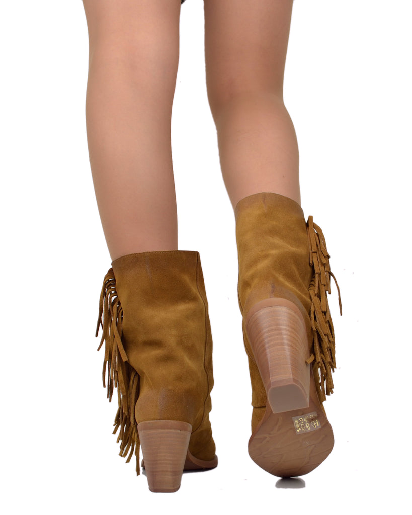 Fringed Western Boots, Suede, High Heel 9 cm - 3