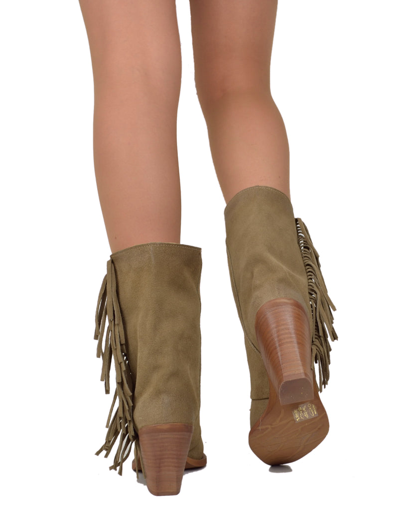 Western Boots with Fringes Suede High Heel 9 cm Taupe - 5