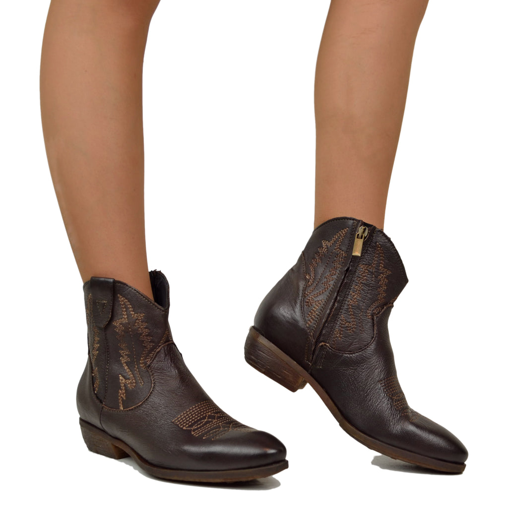 Women's Texan Ankle Boots in Vintage Brown Leather Made in Italy - 5