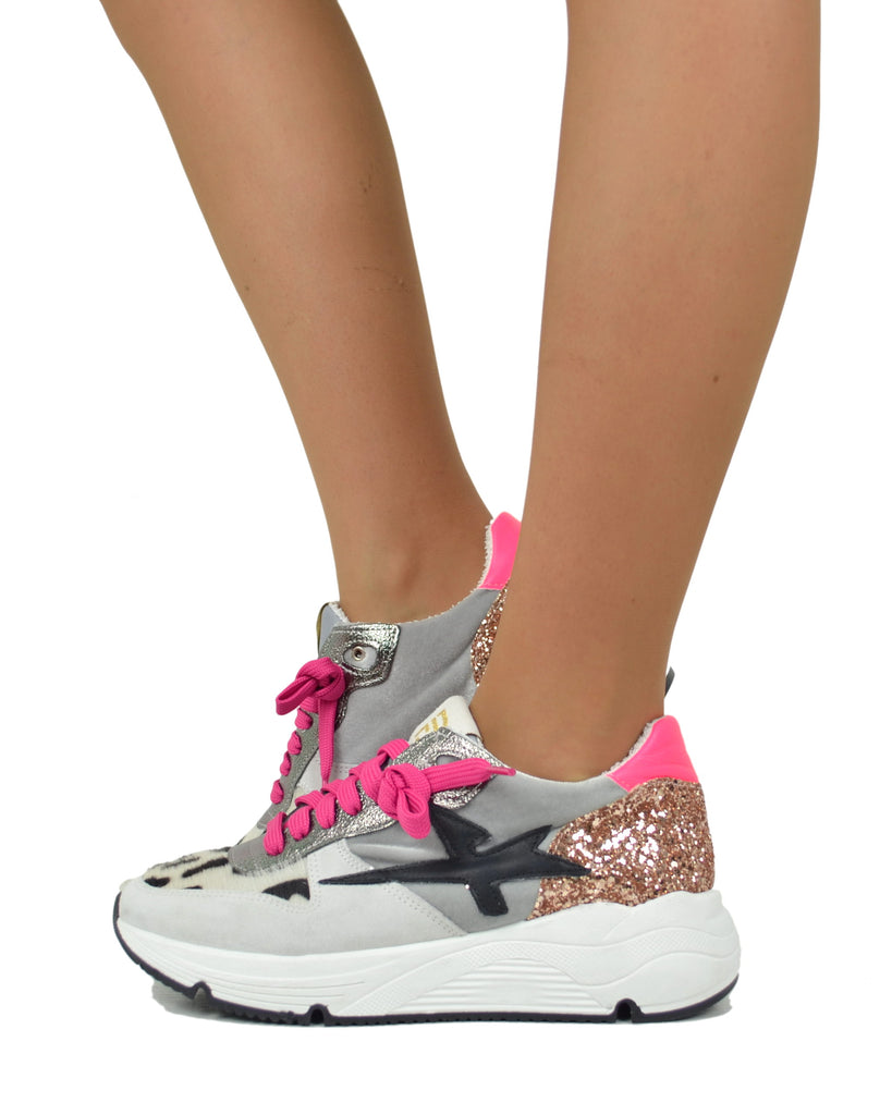 Sneakers DIVINE FOLLIE Maculate Primavera Estate Fuxia Ghiaccio in Pelle