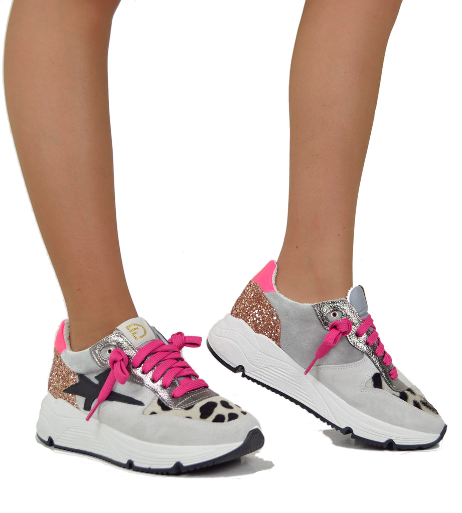 Sneakers DIVINE FOLLIE Maculate Primavera Estate Fuxia Ghiaccio in Pelle - 7