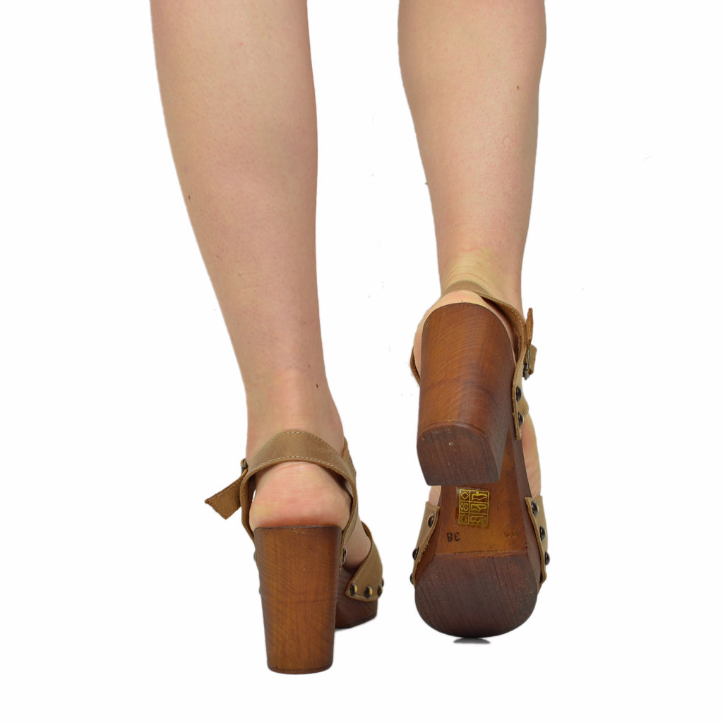 Clog Sandals in Vintage Camel Oiled Leather Made in Italy - 6