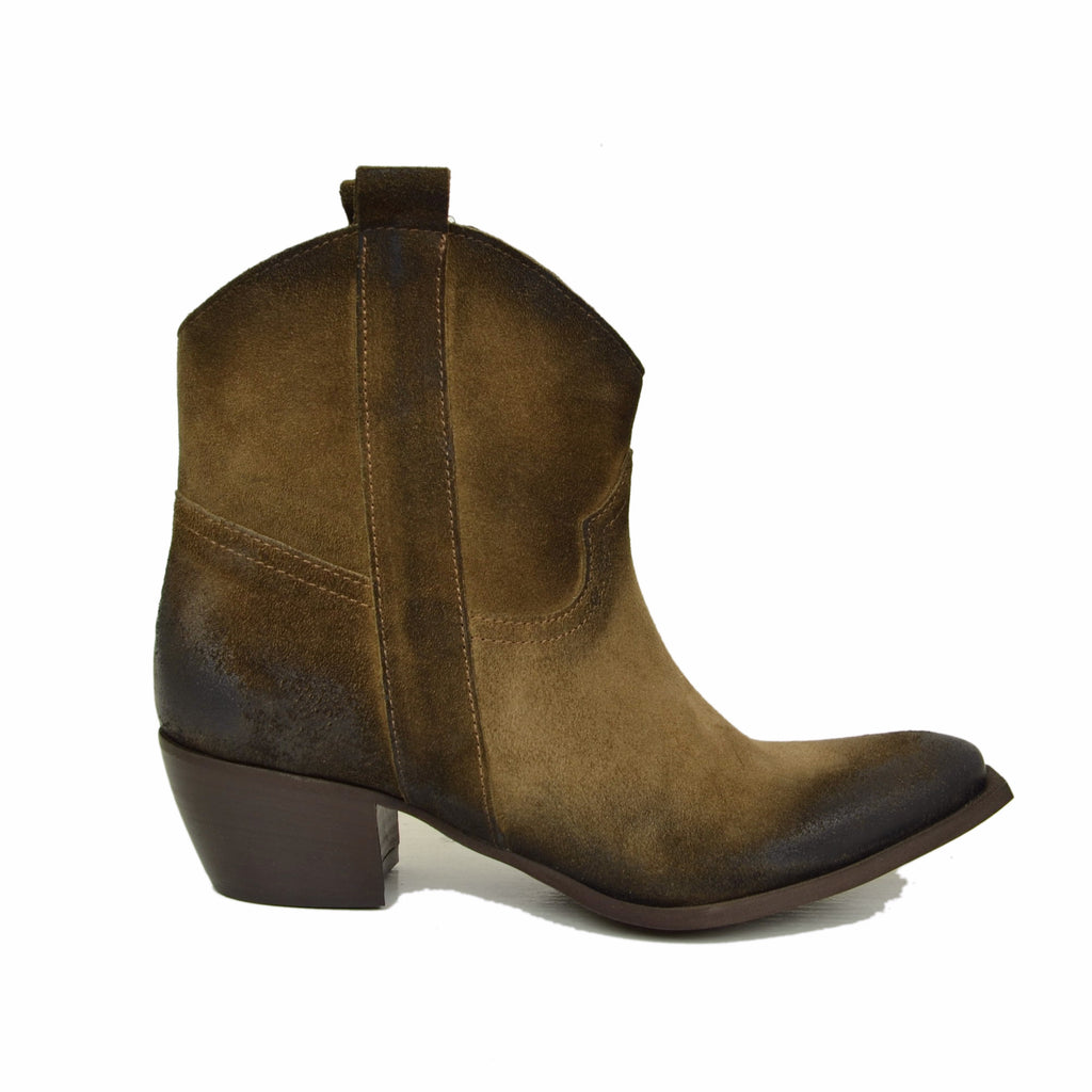 Texanini Ankle Boots in Taupe Genuine Leather with Wrinkled Effect, 5 cm Heel, Made in Italy - 2