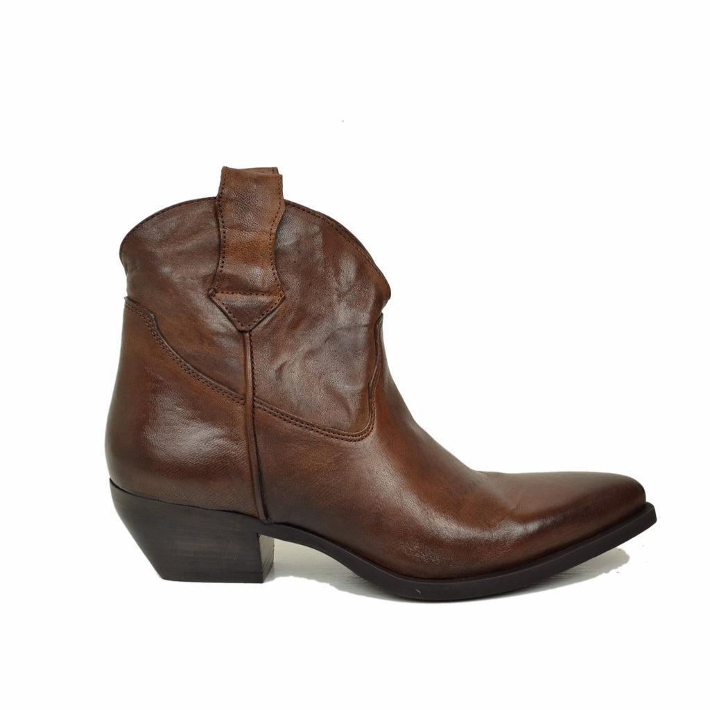 Texanini Ankle Boots in Dark Brown Genuine Leather with Wrinkled Effect, 5 cm Heel, Made in Italy - 2