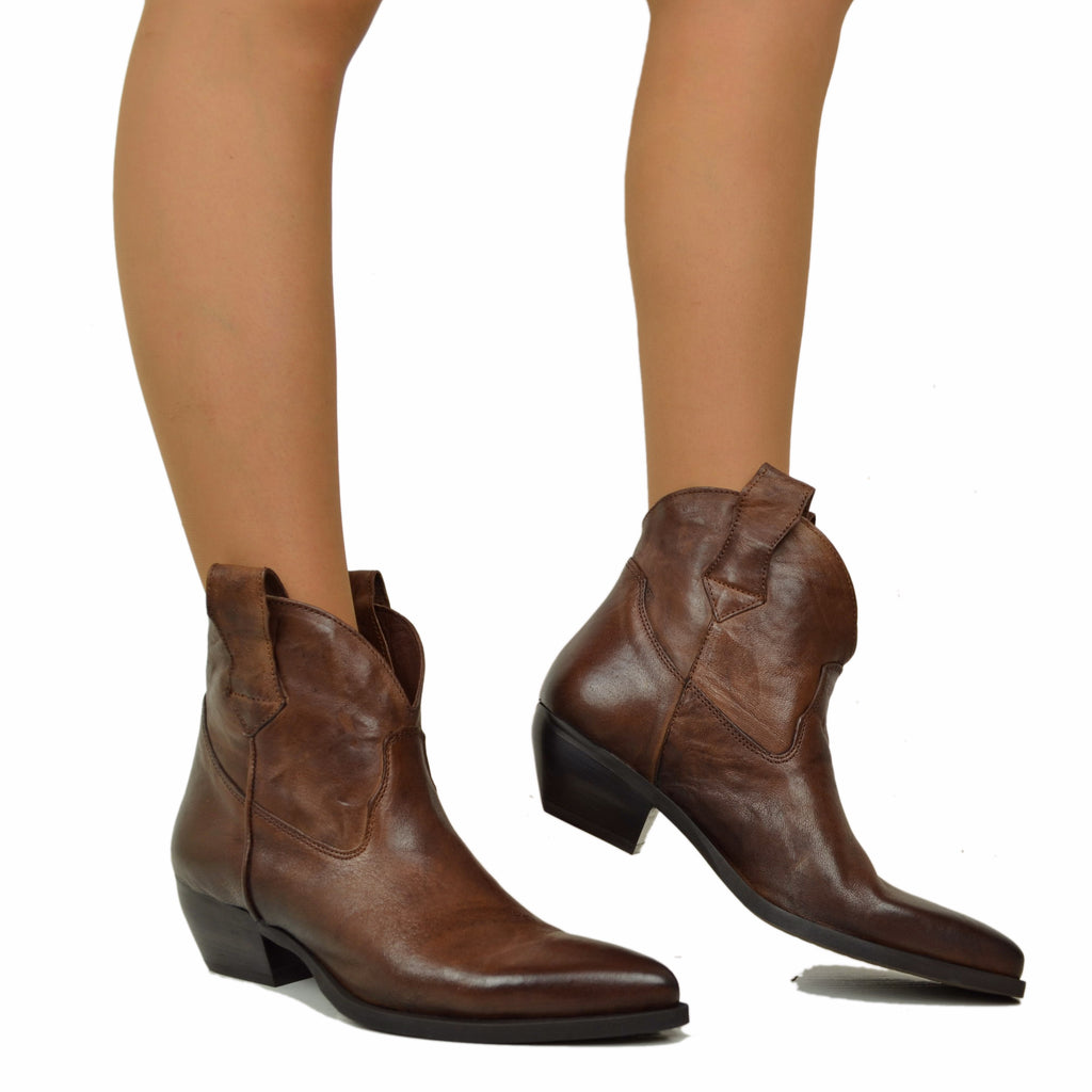 Texanini Ankle Boots in Dark Brown Genuine Leather with Wrinkled Effect, 5 cm Heel, Made in Italy - 4