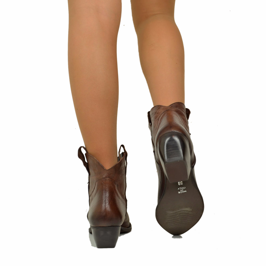 Texanini Ankle Boots in Dark Brown Genuine Leather with Wrinkled Effect, 5 cm Heel, Made in Italy - 5