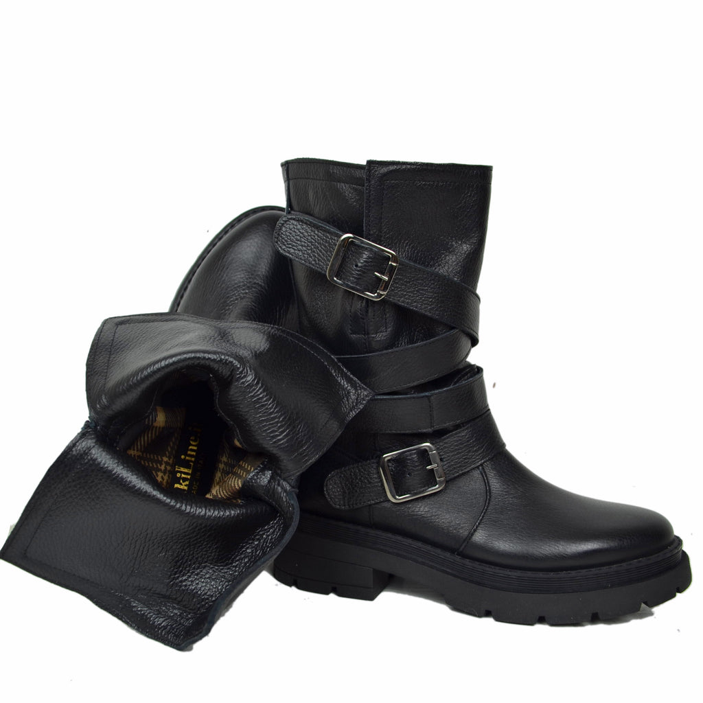 Biker Boots Donna in Pelle Bottalata Made in Italy con Fibbie - 3