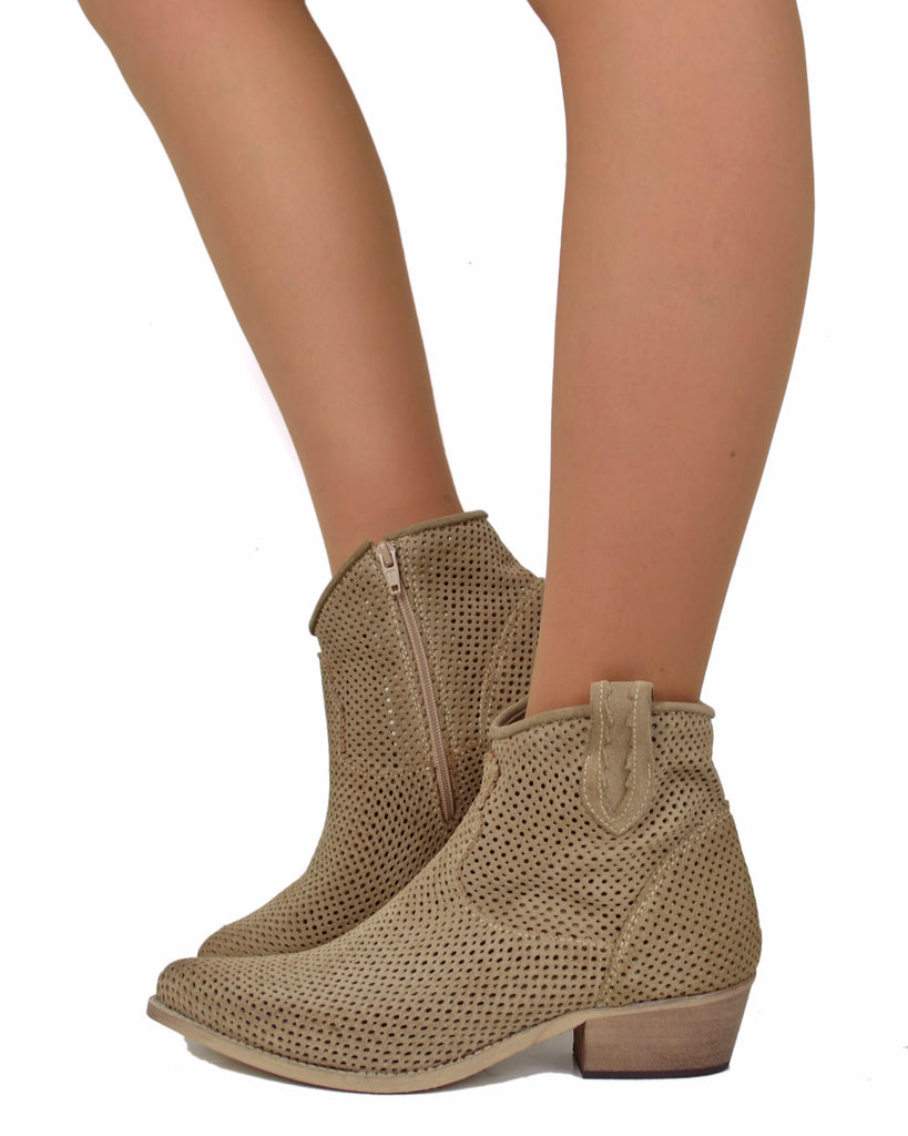 Perforated Suede Ankle Boots – Summer Western Style