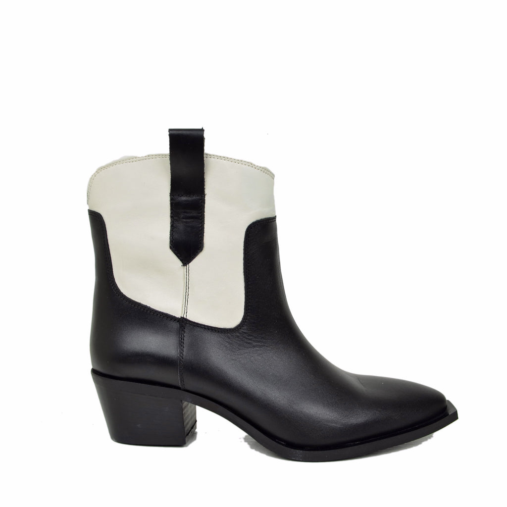 Two-Tone Cowboy Boots Black and Off-White, Ankle Boots - 2