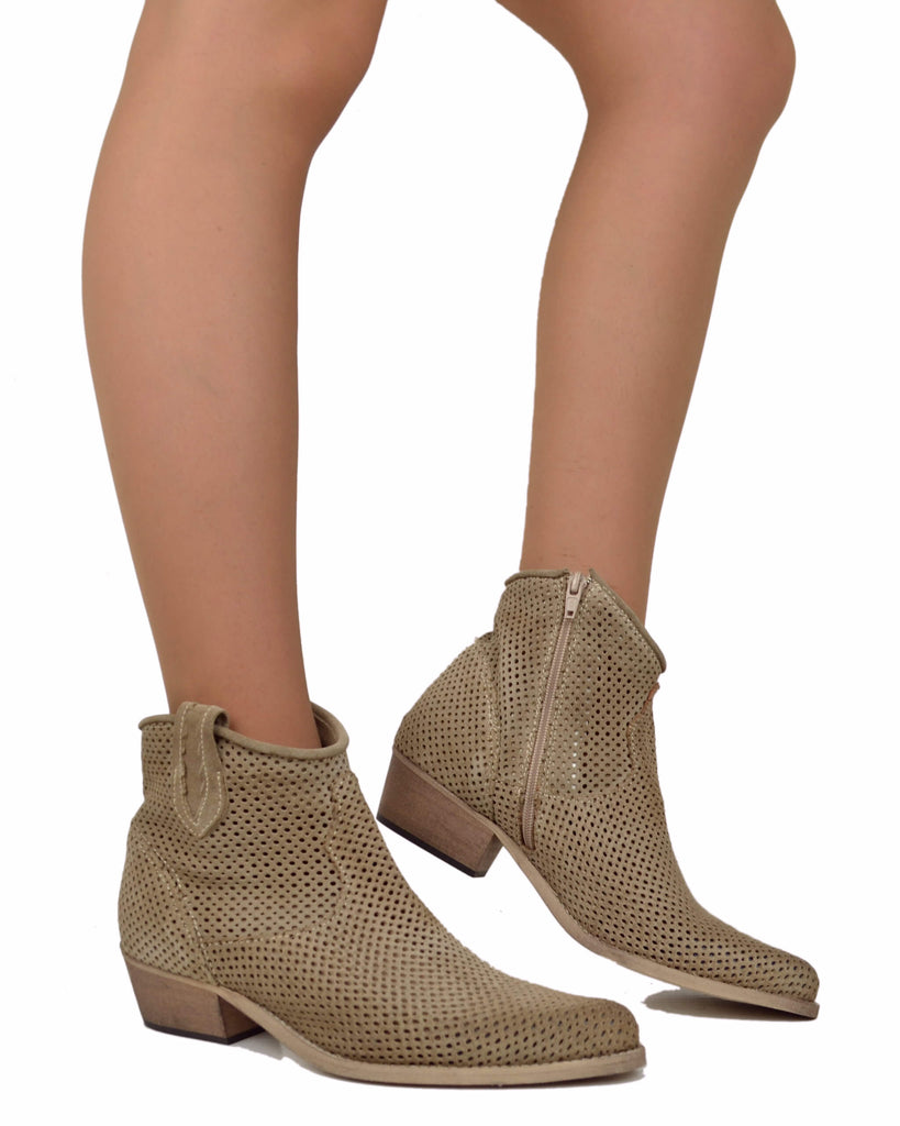 Perforated Suede Ankle Boots – Summer Western Style - 4