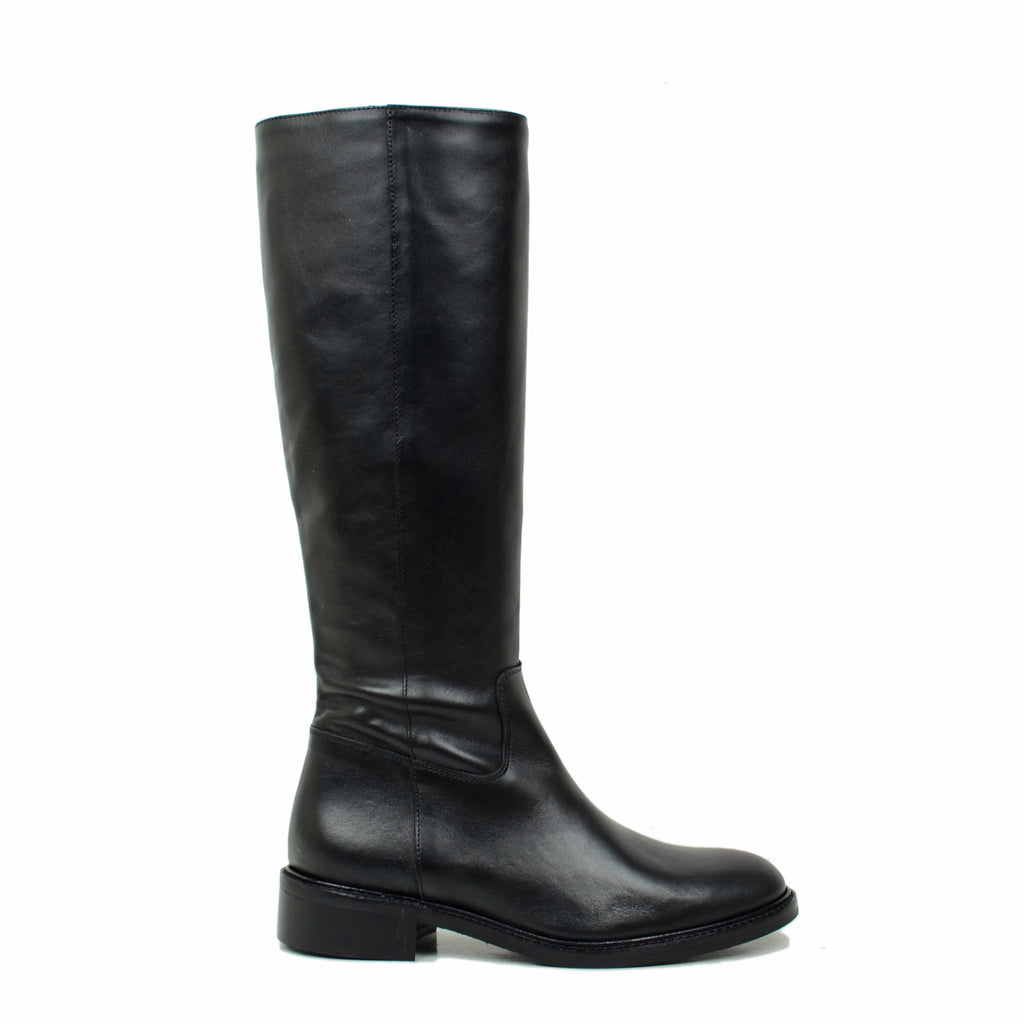 Women's Dark Brown Leather Riding Boots with Zip - 2