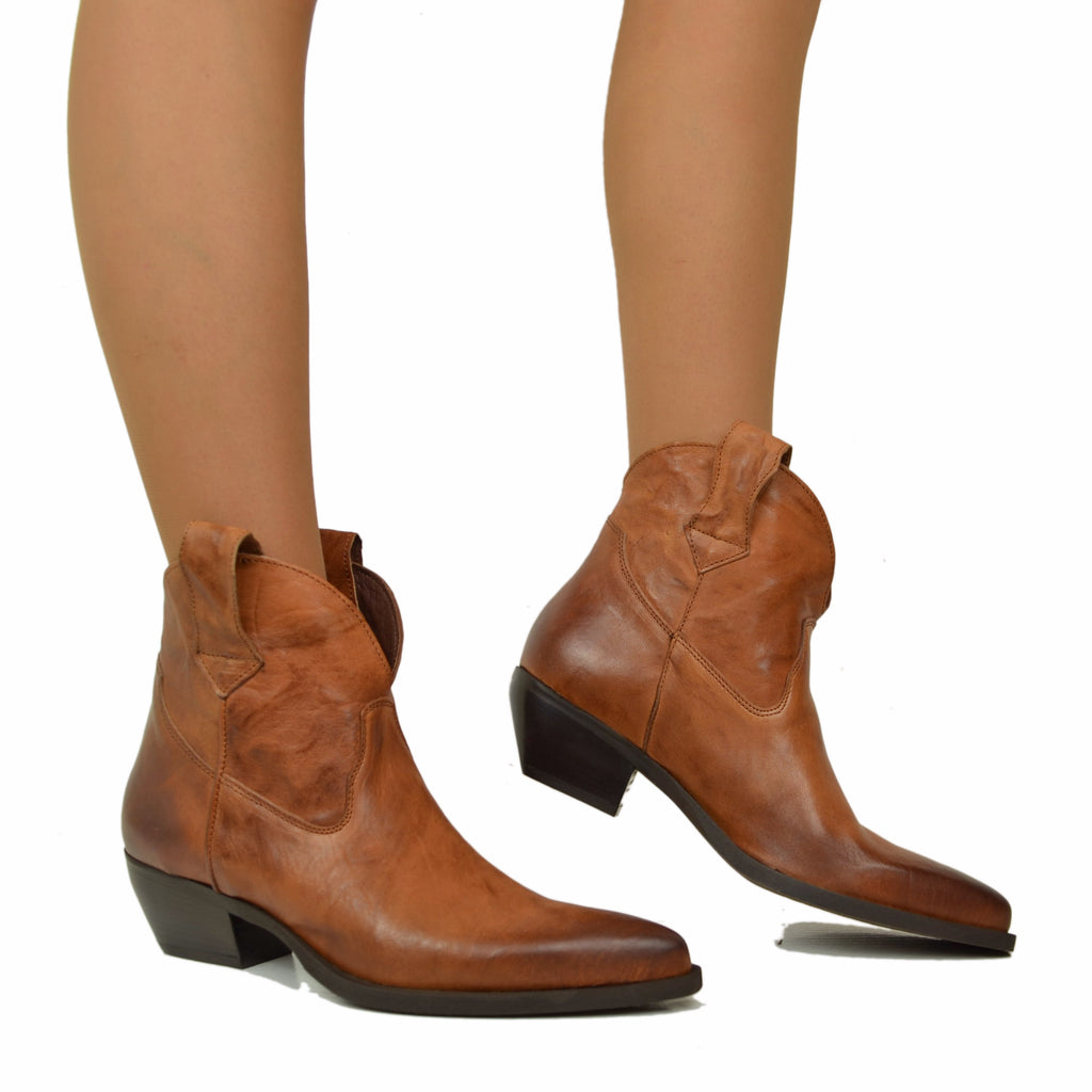 Texanini Ankle Boots in Brown Genuine Leather with Wrinkled Effect, 5 cm Heel, Made in Italy - 5