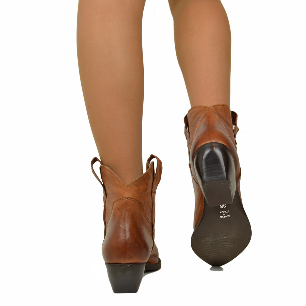 Texanini Ankle Boots in Brown Genuine Leather with Wrinkled Effect, 5 cm Heel, Made in Italy - 6