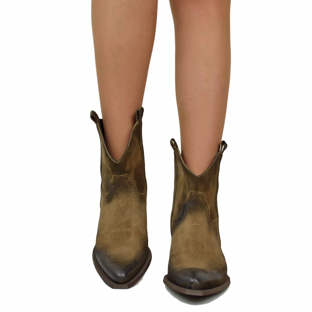 Texanini Ankle Boots in Taupe Genuine Leather with Wrinkled Effect, 5 cm Heel, Made in Italy - 3