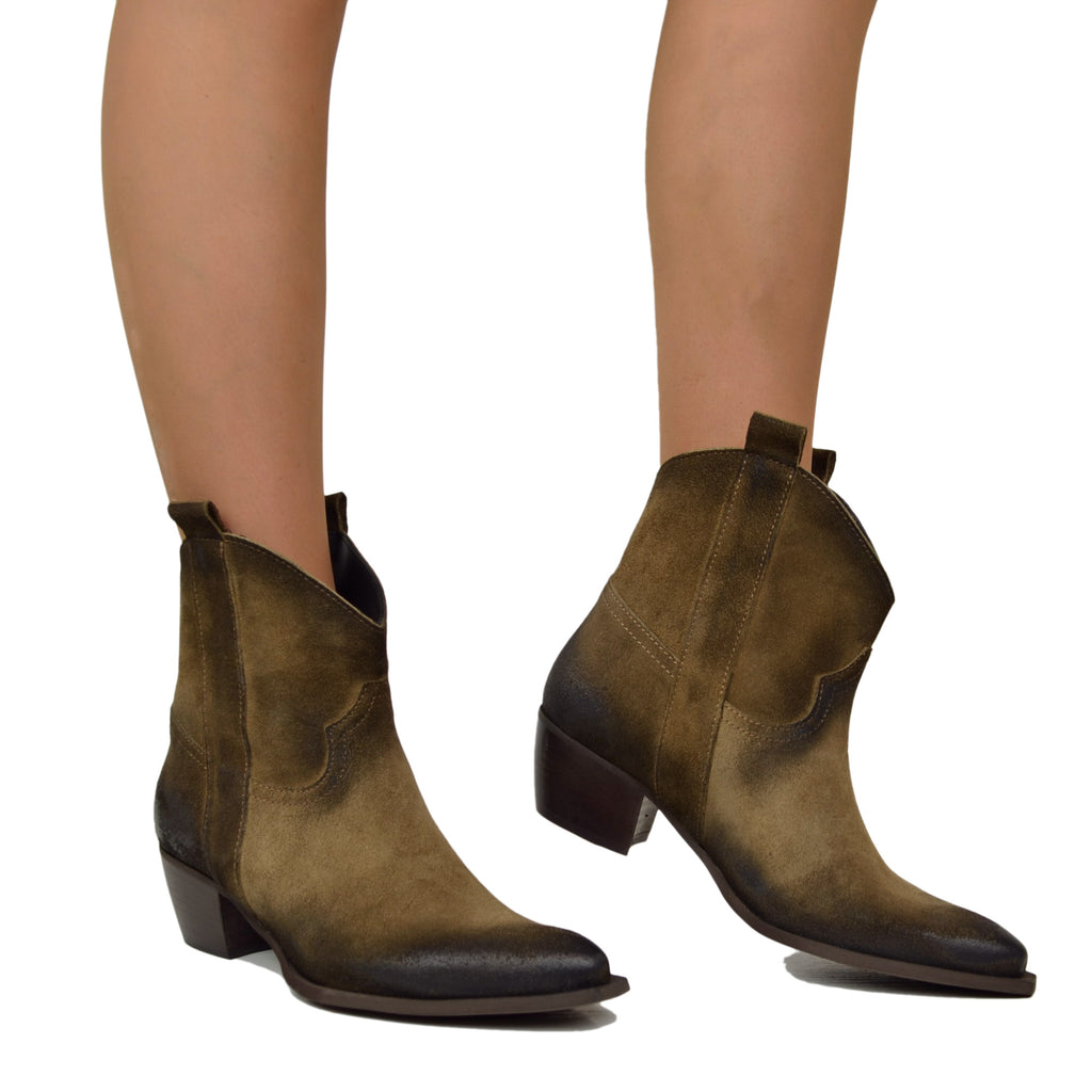 Texanini Ankle Boots in Taupe Genuine Leather with Wrinkled Effect, 5 cm Heel, Made in Italy - 4