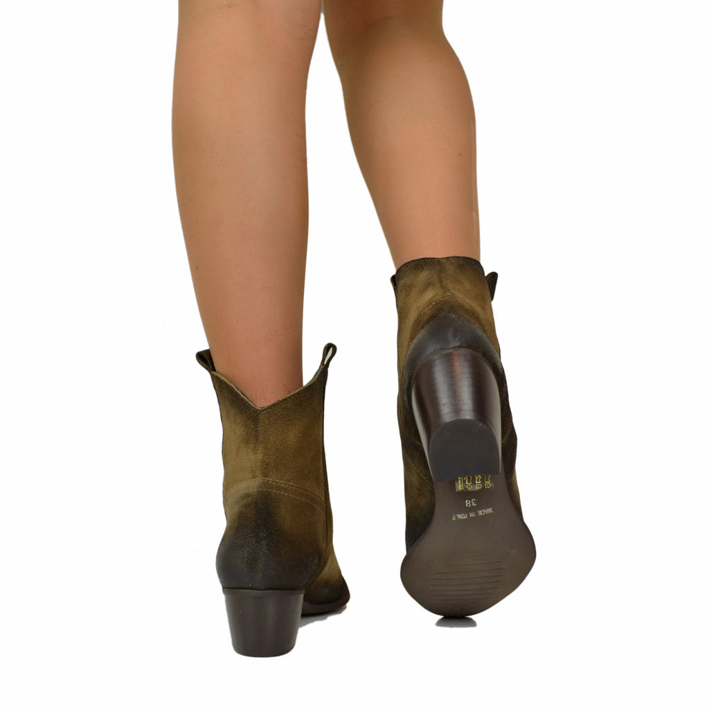 Texanini Ankle Boots in Taupe Genuine Leather with Wrinkled Effect, 5 cm Heel, Made in Italy - 5