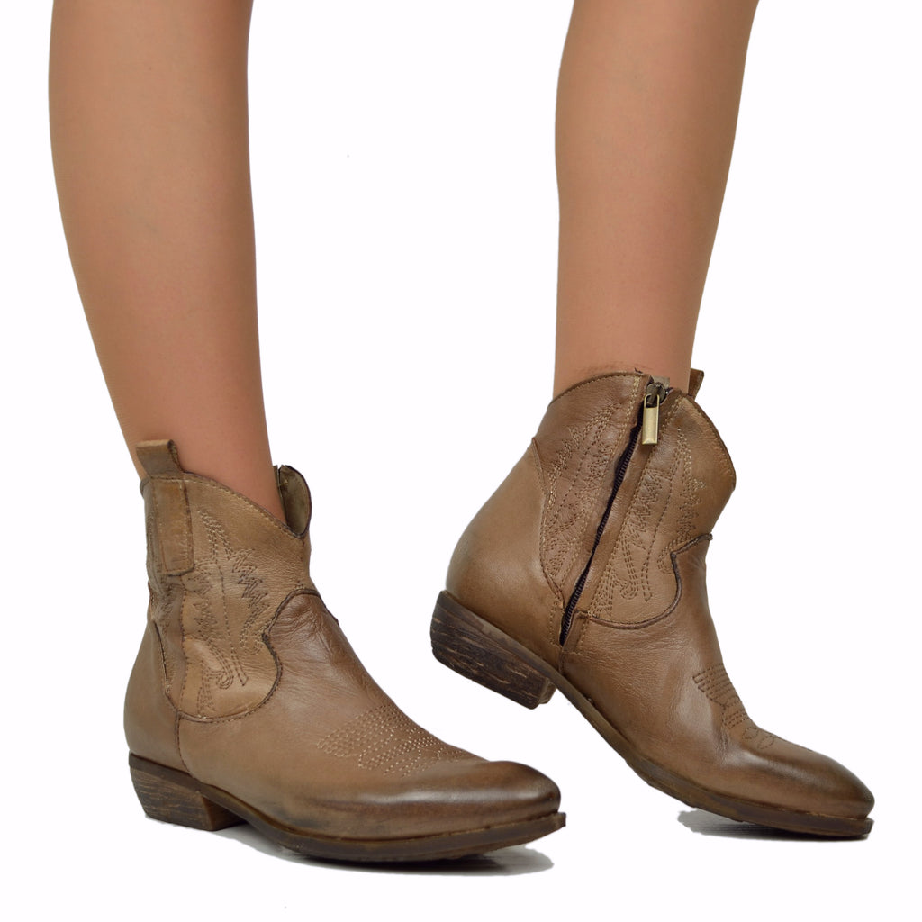 Texanische Damen-Stiefeletten aus braunem Vintage-Leder, hergestellt in Italien - 4