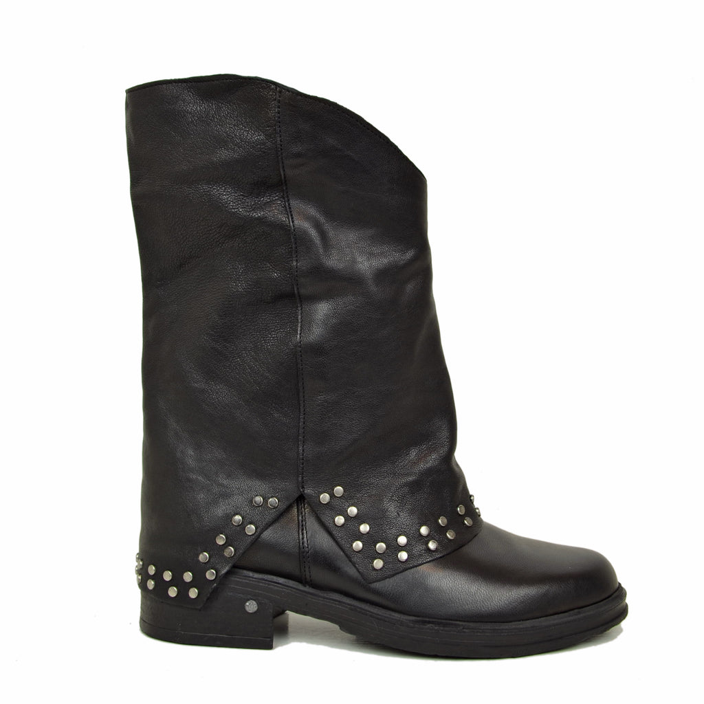 Black Studded Leather Biker with Revere Boots - 2