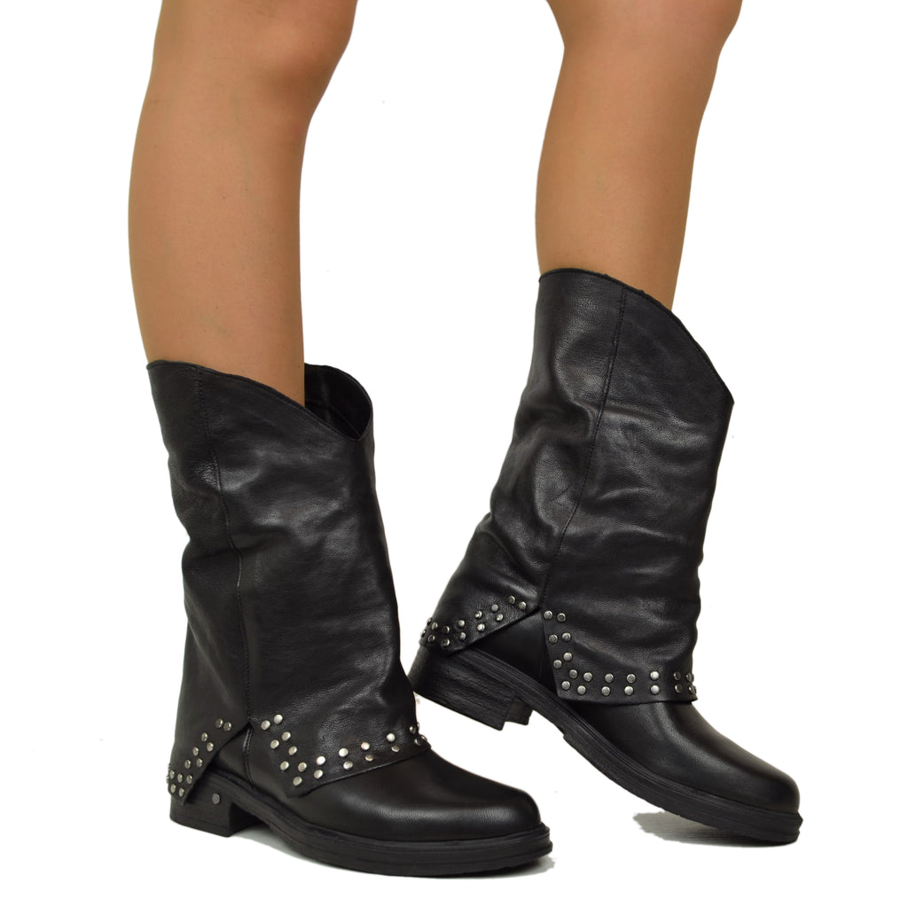 Black Studded Leather Biker with Revere Boots - 4