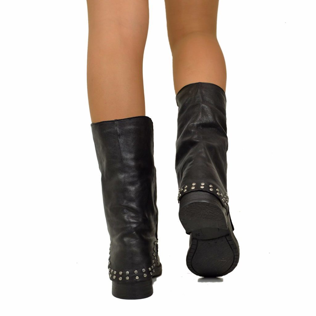 Black Studded Leather Biker with Revere Boots - 5