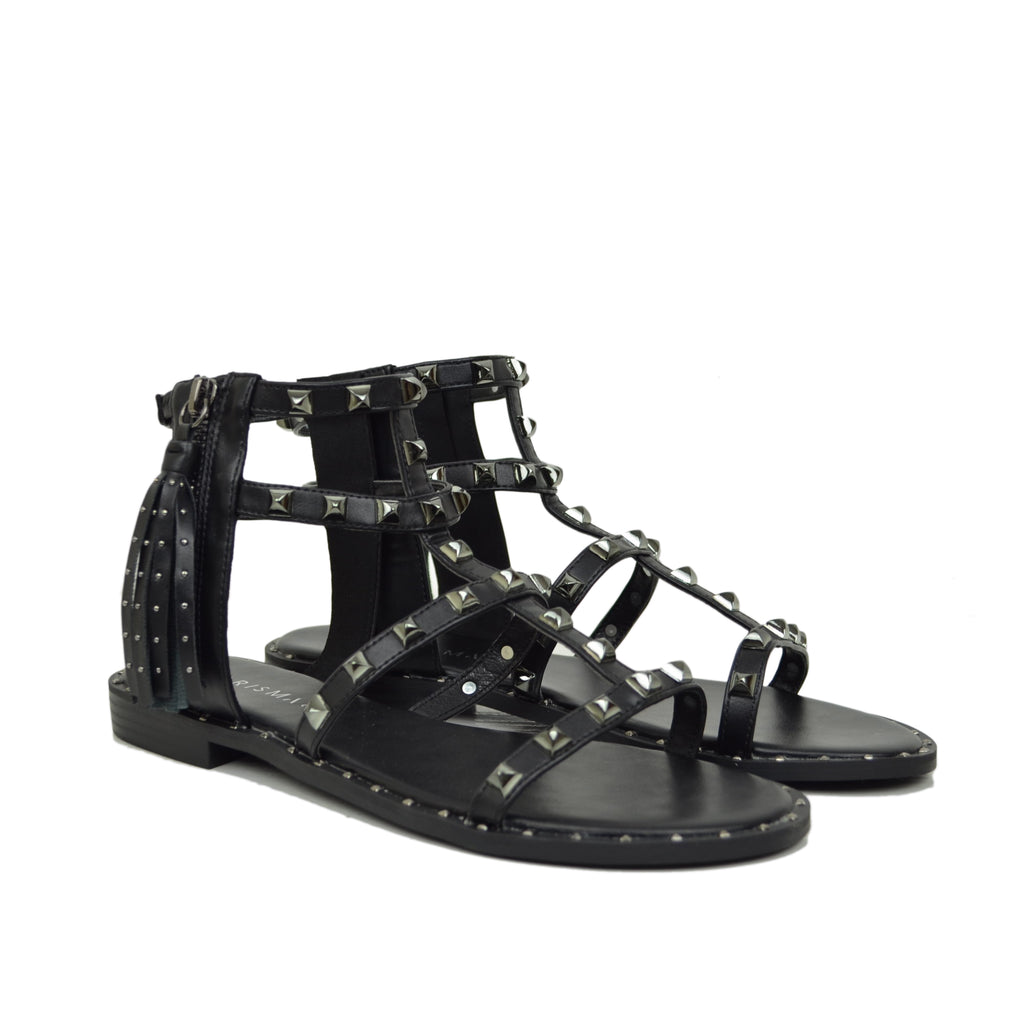 Blue and Black Studded Faux Leather Sandals - 2