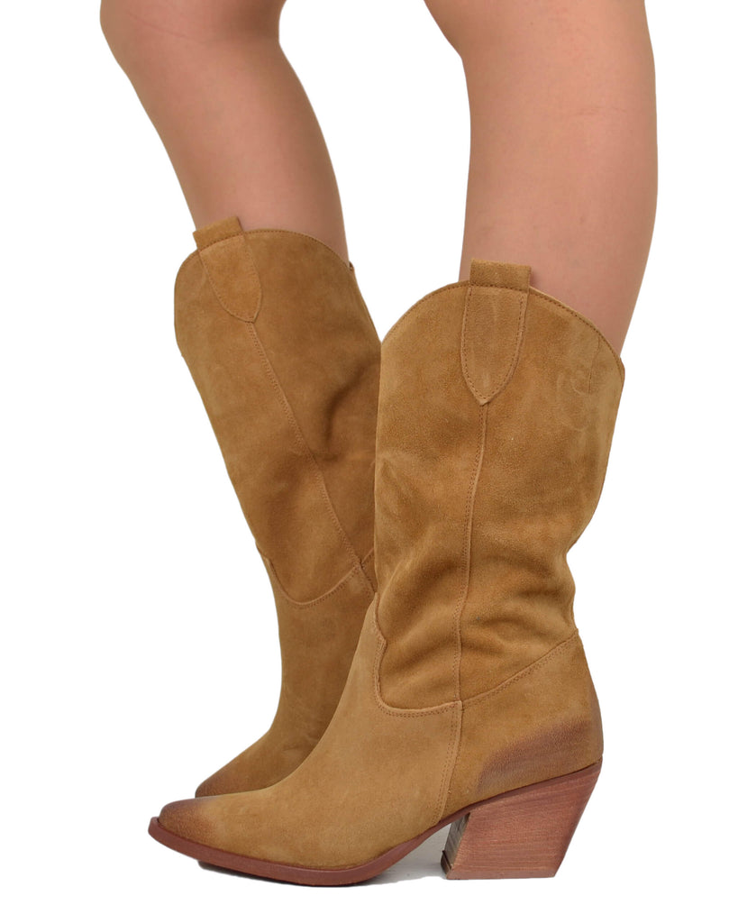 Mid-Calf Suede Cowboy Boots – High Heel, Made in Italy