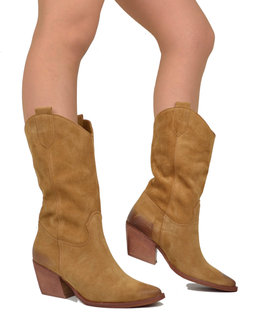 Mid-Calf Suede Cowboy Boots – High Heel, Made in Italy - 4