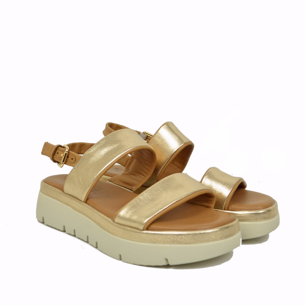 Sandali Donna Dorati in Pelle con Suola in Memory Foam - 2