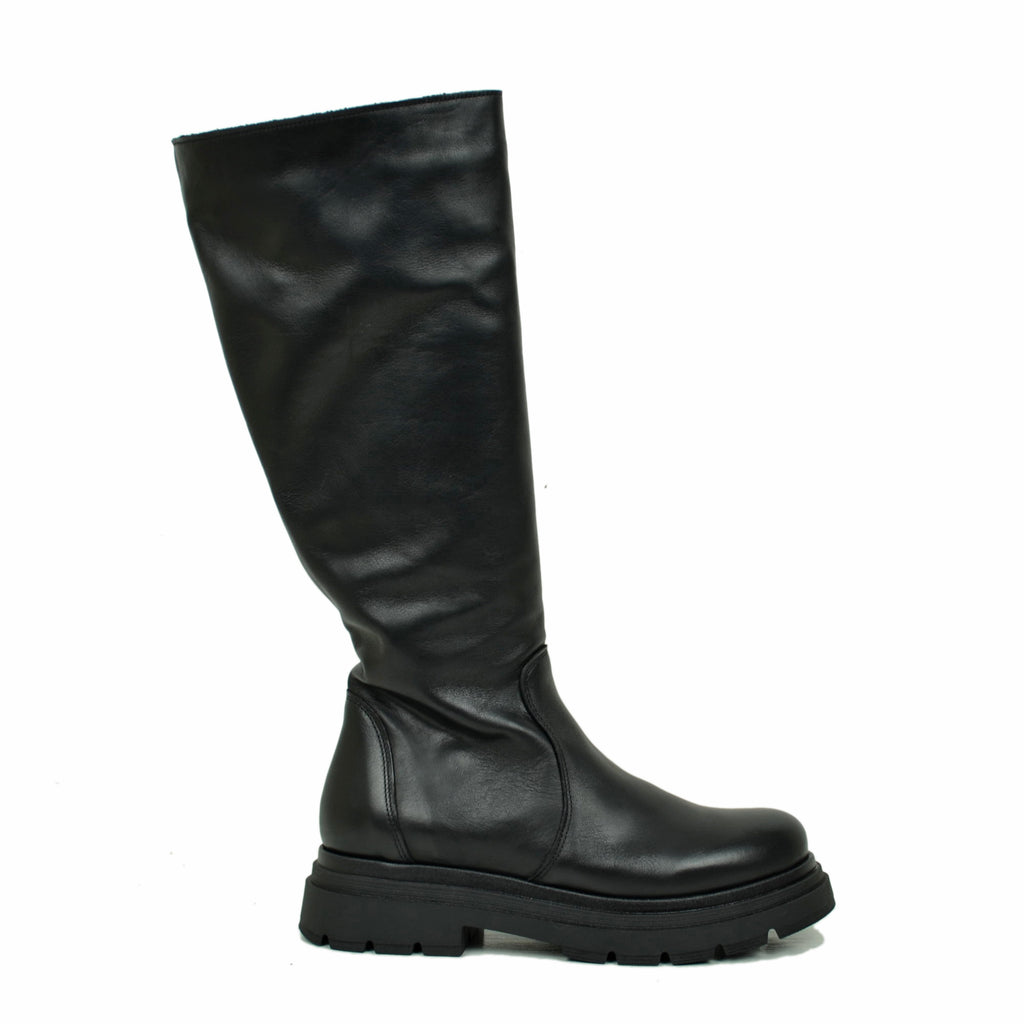 Biker Boots Platform High Tight Leg with Zip Black Leather - 2