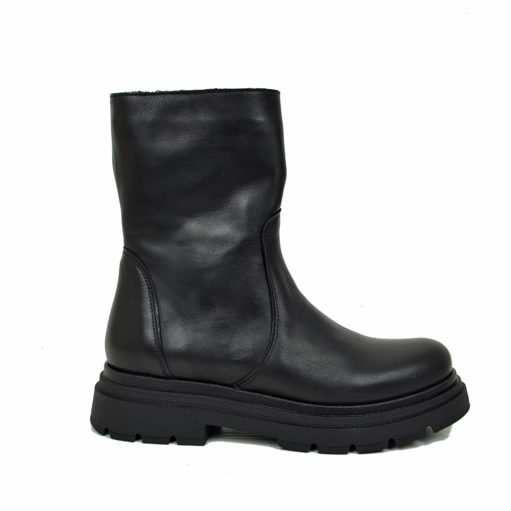 Biker Boots Platform Bassi Semplici Caviglia Stretta con Zip Neri - 5