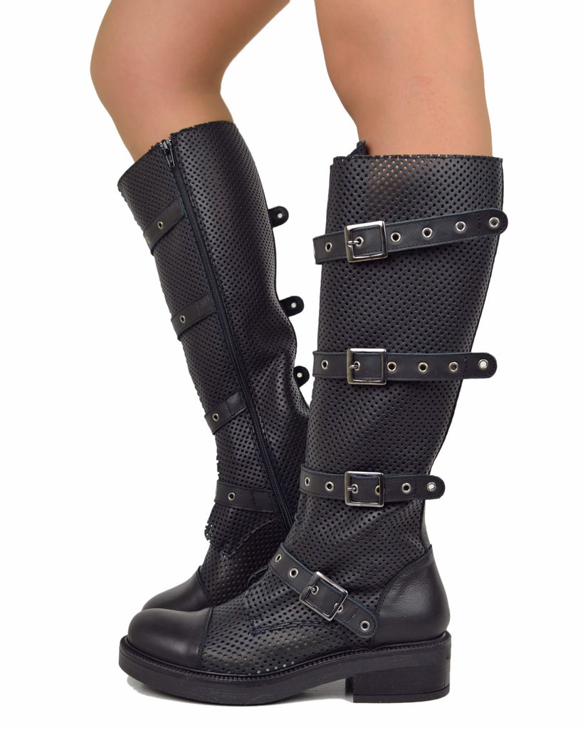 Perforated Summer Biker Boots – XL Shaft, Adjustable Fit