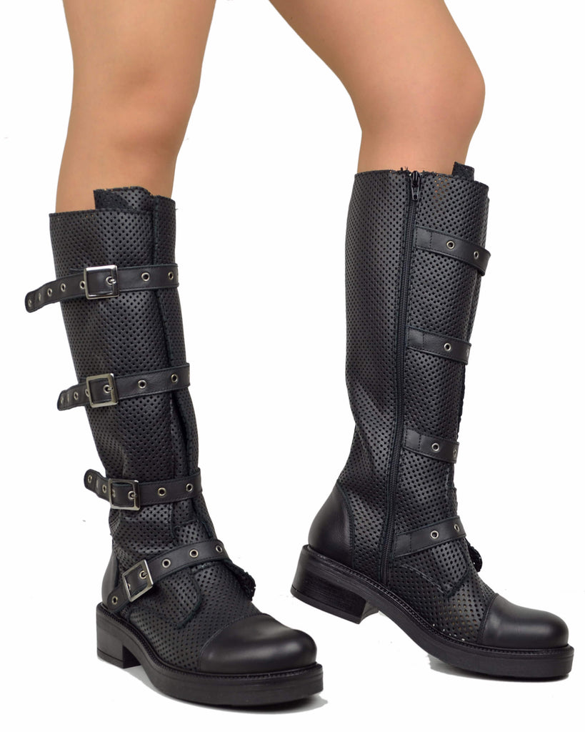 Perforated Summer Biker Boots – XL Shaft, Adjustable Fit - 6