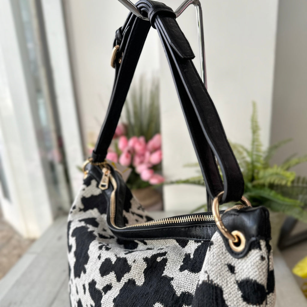 Borsa con Zip Muccata Morbida in Tessuto Animalier Tracolla Interna "DAIANA" - 4