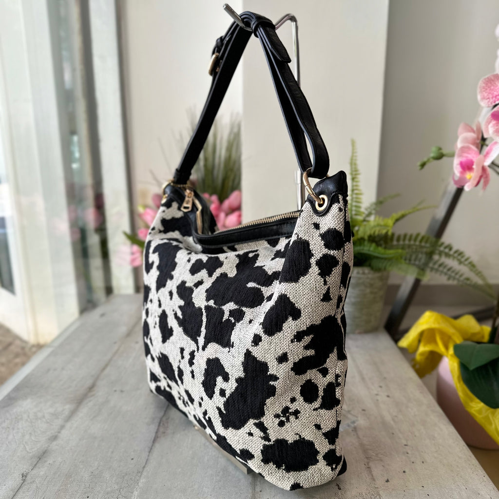 Borsa con Zip Muccata Morbida in Tessuto Animalier Tracolla Interna "DAIANA" - 3