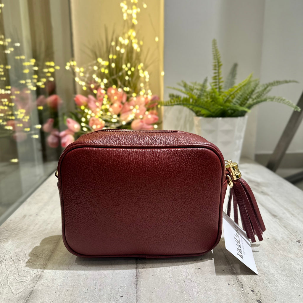 Borsa Quadrata con Nappina e Zip VERA PELLE Rosso Bordeaux con tracolla PAOLA - 2