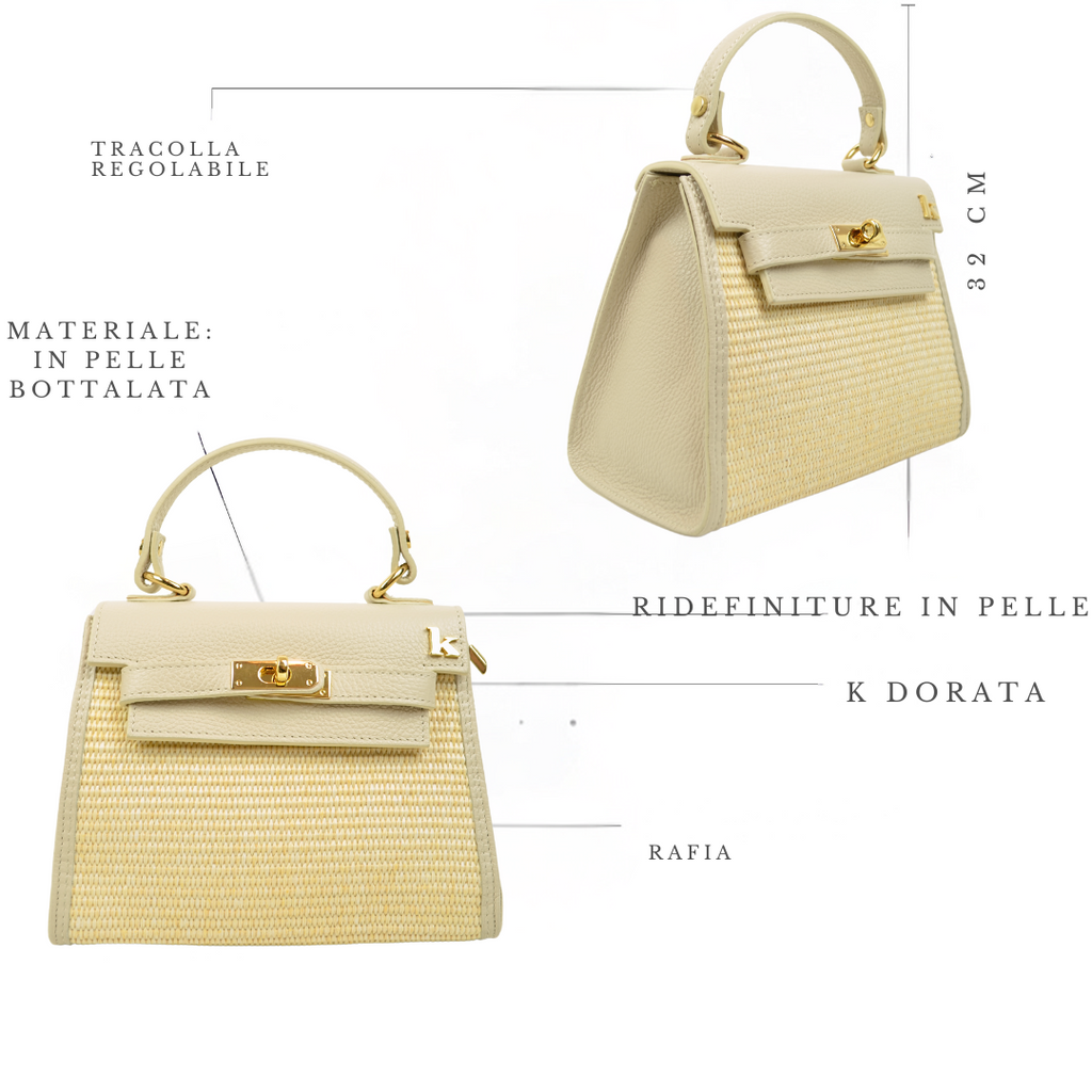 Beige Raffia and Leather Handbag Opening with Key Closure - 4