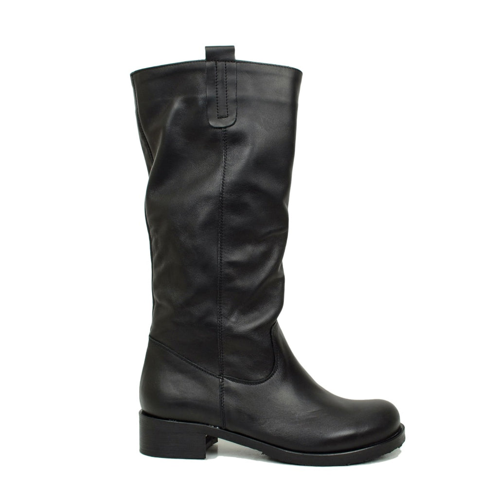 Women's Black Biker Boots in Vintage Nubuck Leather Made in Italy - 2