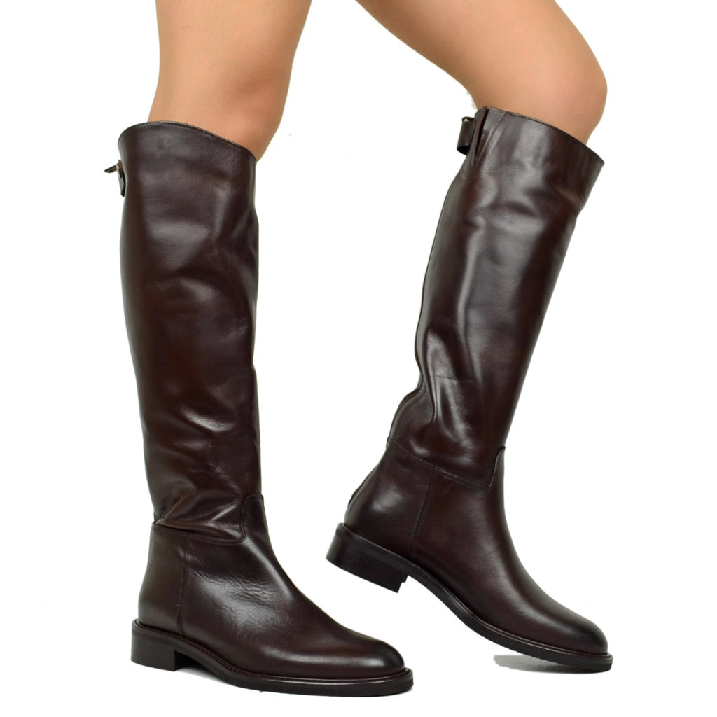 High Cavallerizza Boots in Dark Brown Leather Made in Italy - 4