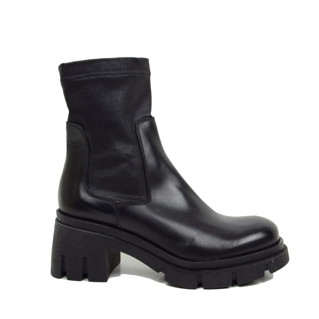 Schwarze Stretch-Stiefeletten für Damen, hergestellt in Italien - 2