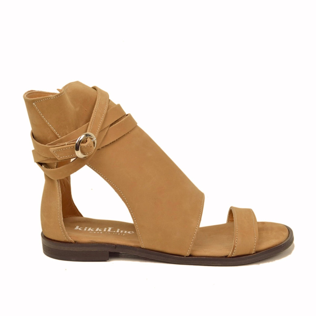 Sandali a Stivaletto Donna color Sabbia in Pelle Nabuk - 4