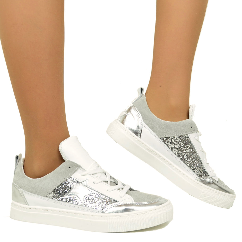 Sneakers Donna con Glitter Argento Made in Italy - 3