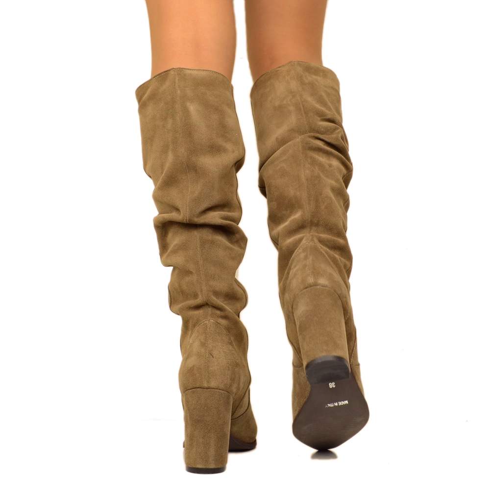 Taupe Suede Pleated Women's Boots - 2