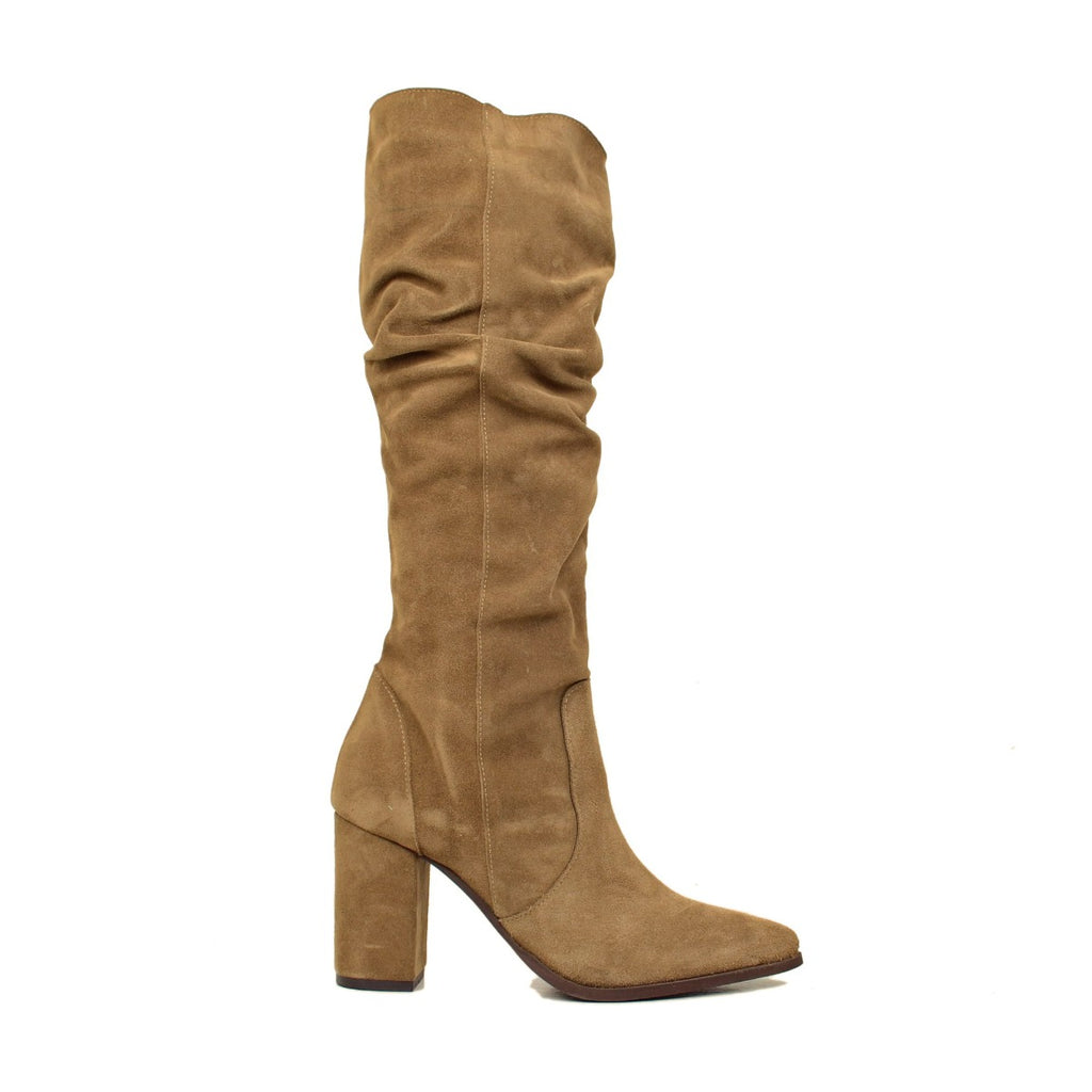 Taupe Suede Pleated Women's Boots - 4