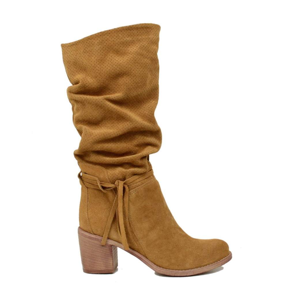 Women's Summer Boots Perforated in Suede Leather - 2